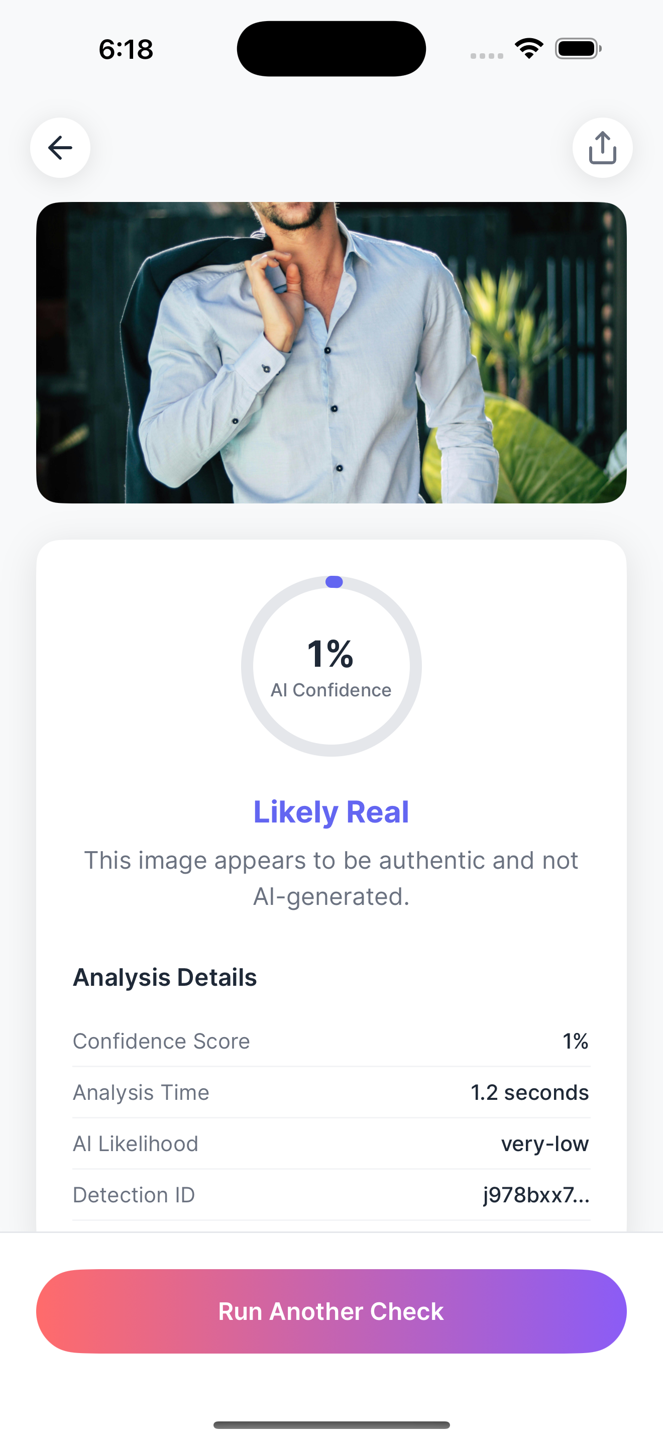 AI Detector iPhone app image import screen